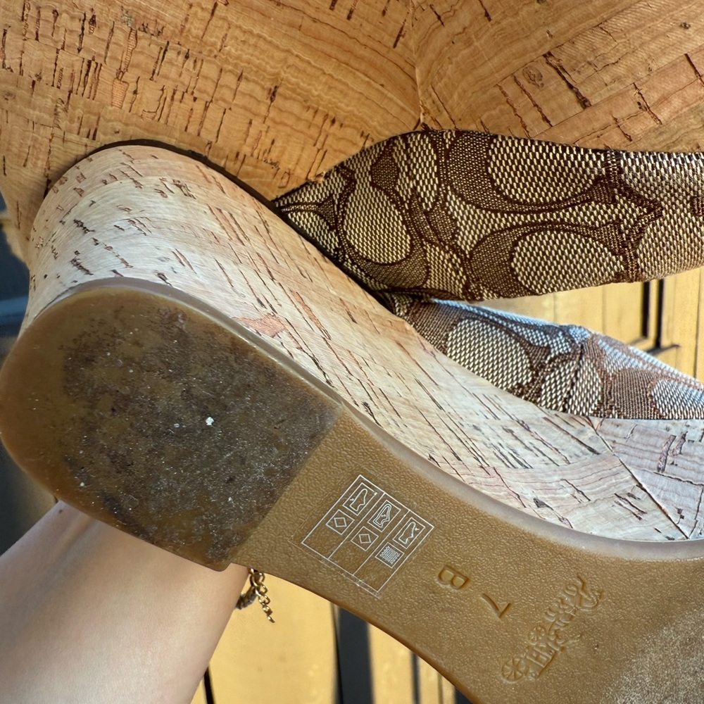 Coach Tan and Brown Slingback Wedges - Picture 3 of 10